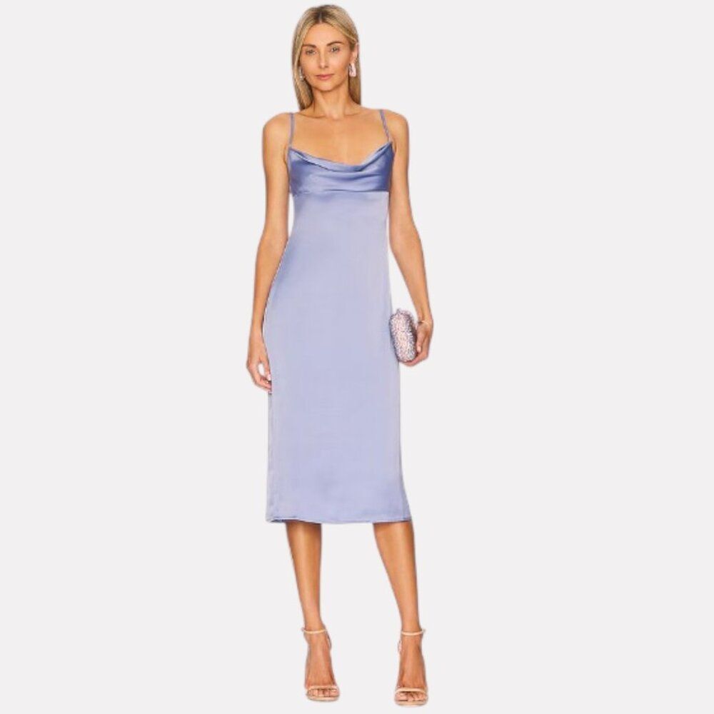 WeWoreWhat Cowl Neck Satin Midi Dress Women Size 0 Slate Blue Chic Y2K Party